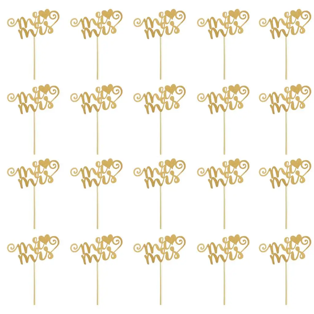 

20pcs/set Glitter Paper Wedding Mr & Cupcake Topper Pick/Silver