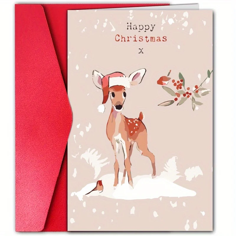 1 шт. карточка с надписью &quotHappy Christmas&quot &quotMerry изображением рождественских оленей