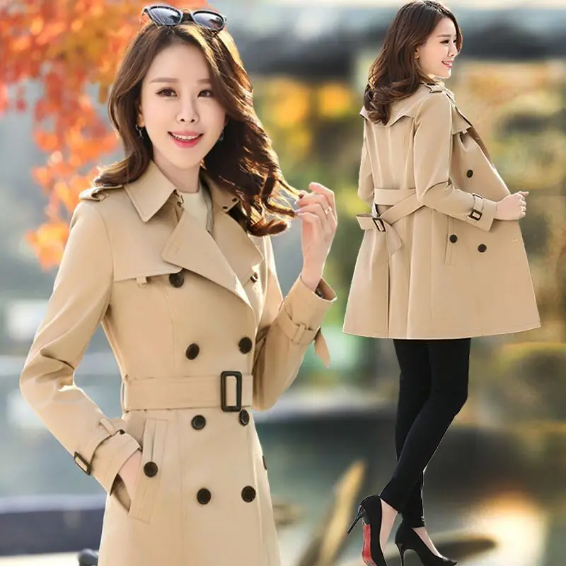 

Women Casual Long Trench Coat with Sashes Double Breasted Women's Windbreaker 2022 Chic Office Coat Ladies Outerwear 4XL E374