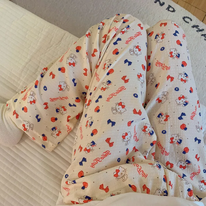 Miniso Sanrio Hollo Kitty брюки для сна с героями мультфильмов женские летние свободные