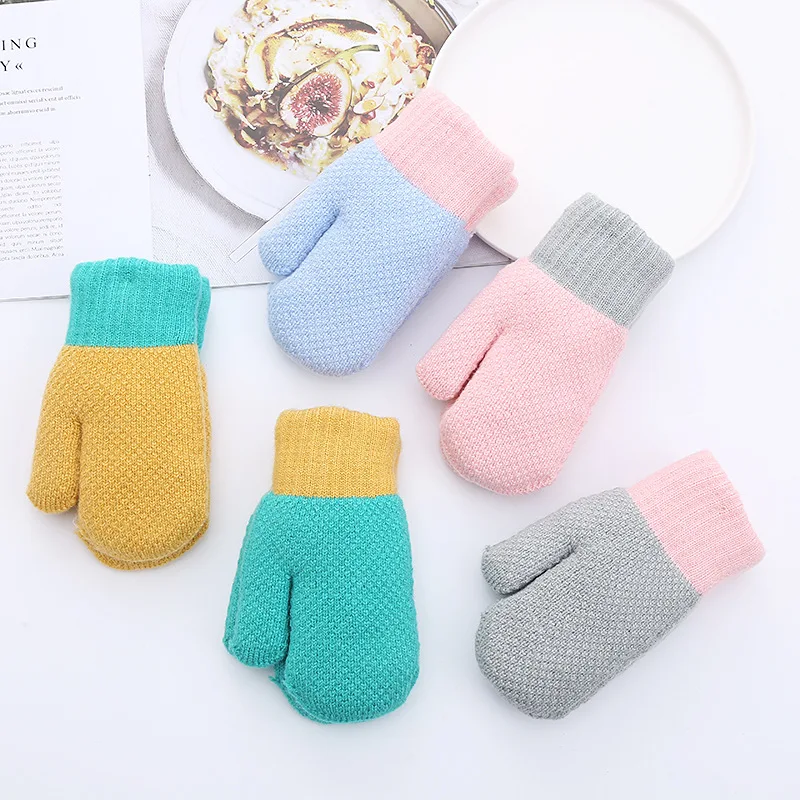 

Mittens for Children Wool Knitted Gloves Plus Velvet Thickening Warm Cute for 0-8 Years Baby New Small Hanging Neck Gloves Soft