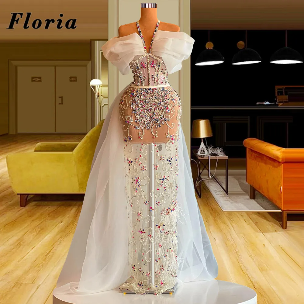 

Floria Customized Illusion Beaded Prom Dresses Halter Long Girls Graduation Gowns Red Carpet Dress 2022 Elegant Evening Dresses