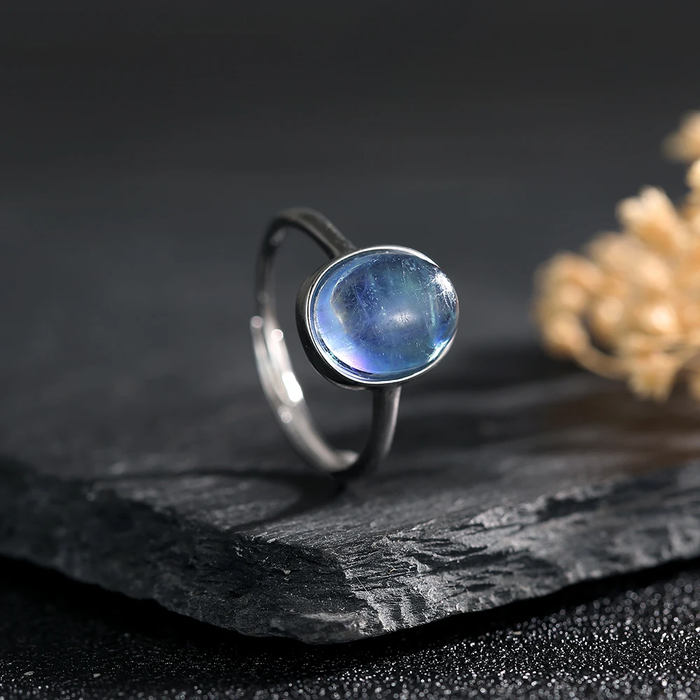 Серебряное кольцо S925 с натуральным минеральным морем 10*8 сапфиром женское