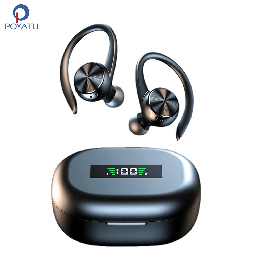 

Poyatu Sports Bluetooth Headphones with Mic IPX5 Waterproof Ear Hooks True Wireless Earphones HiFi Stereo Music Phone Earbuds