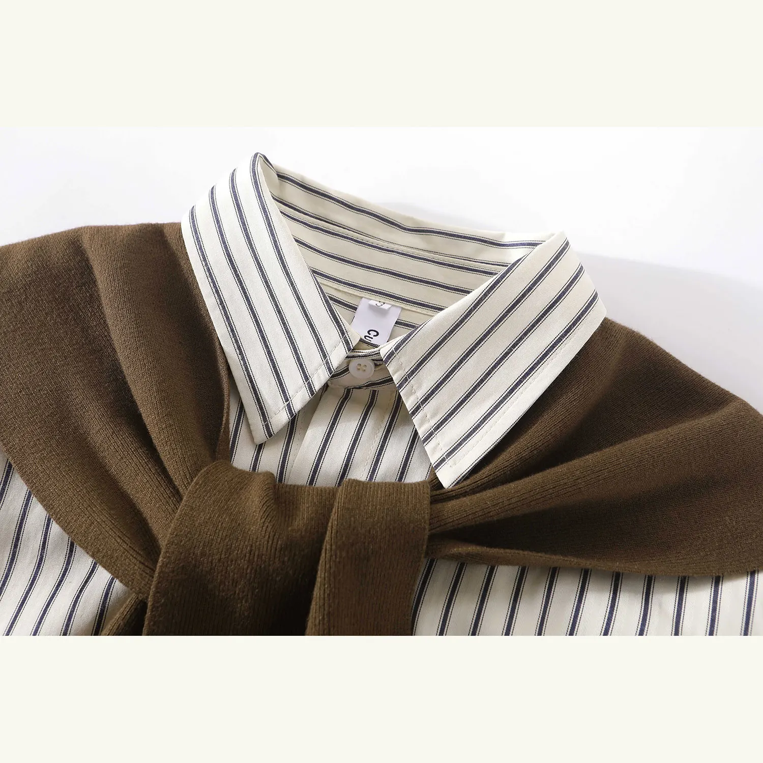 Cutegirl Korean Series Retro Stripe Shawl Shirts Women Early Autumn New High-Grade Stacked Shirt Outerwear Top