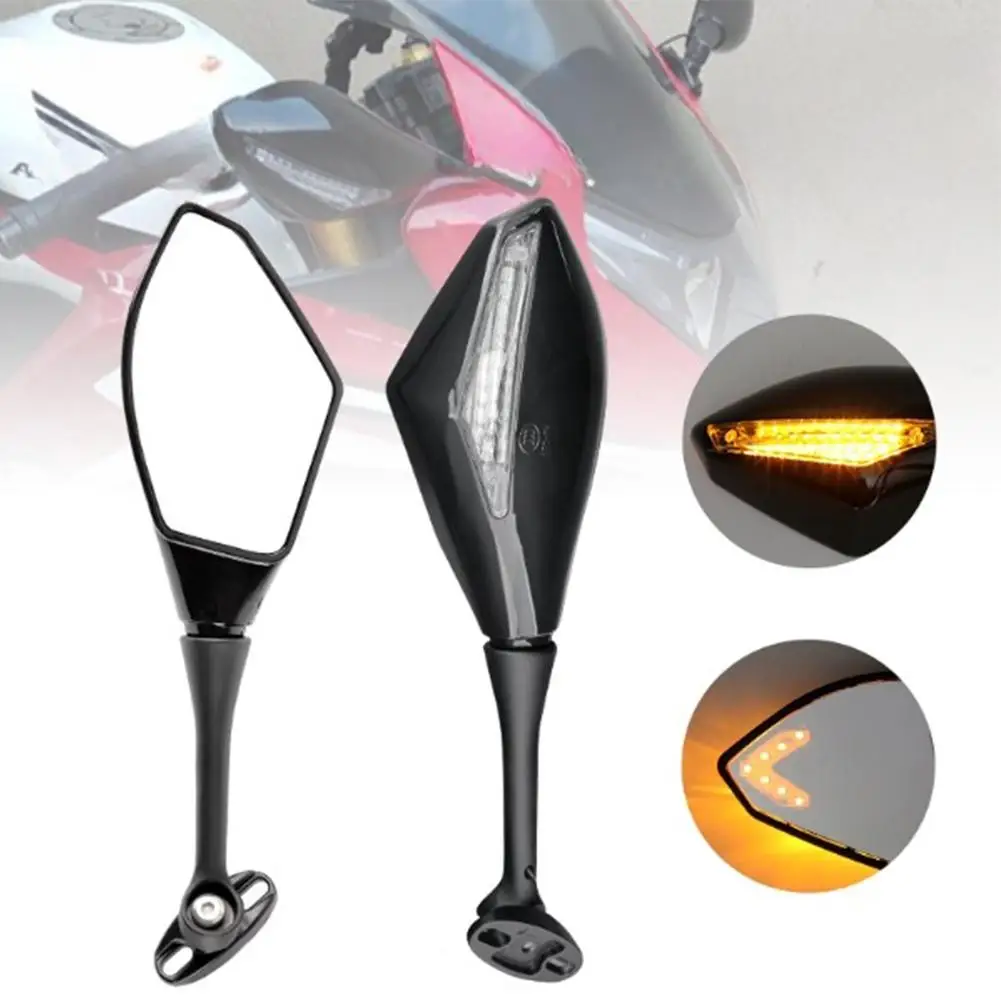 

1 Pair Motorcycle Rearview Mirrors With Light High Brightness Led Turn Signal Mirror Modified Accessories