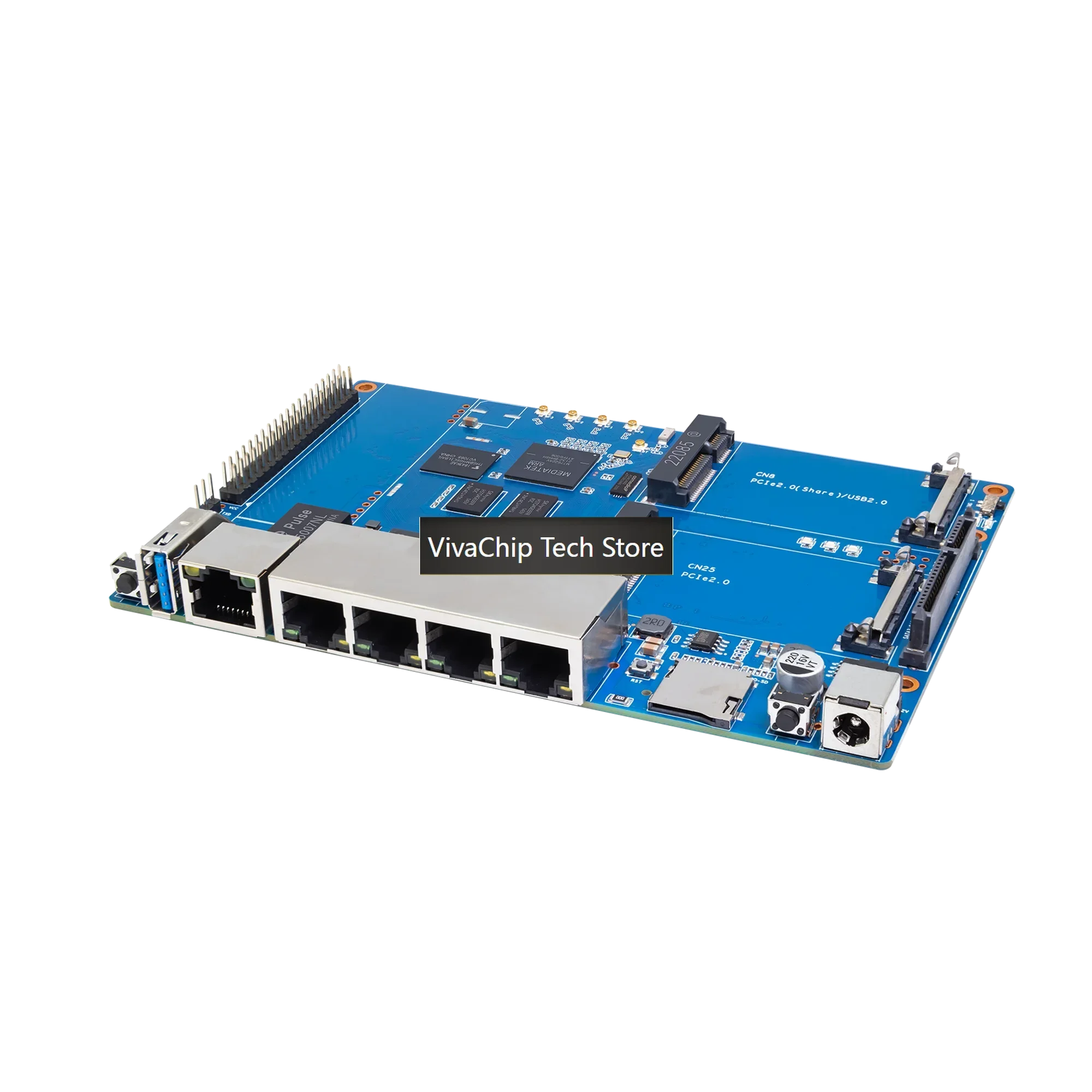 Фото VivaChip TechBanana PI BPI-R64 с модулем MT7615, металлический корпус R64, MediaTek MT7622, 8 ГБ EMMC Flash, 1 ГБ DDR3, поддержка Wi-Fi, Bluetooth, PO №5