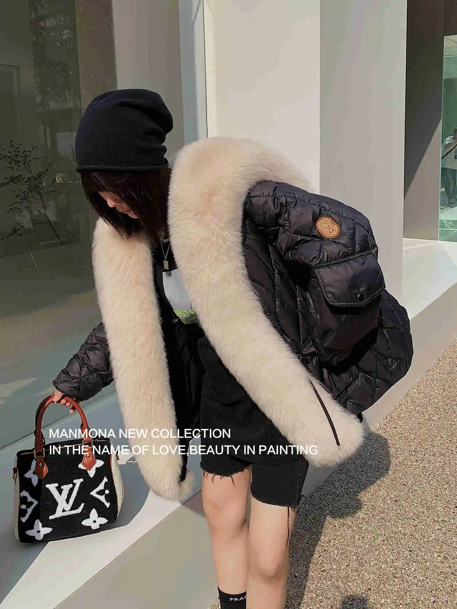 

Oversized Fox Fur Collar down Jacket Mid-Length Parka Winter New Fur Coat Female Young