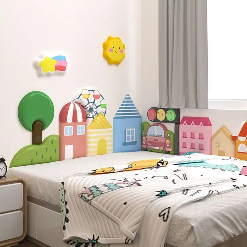 

Cartoon Bed Headboard Kids Room Nursery Wall Decor Anti-collision Wall Panels 3D Wall Sticker Cabecero Cama Tete De Lit