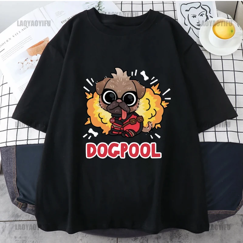 Мужские футболки с логотипом Dogpool хлопковая одежда Винтажная футболка коротким