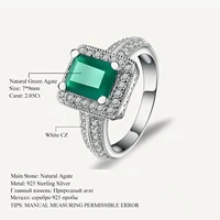 gems ballet 2 05ct classic women emerald cut natural green agate ring 925 sterling silver gemstone vintage rings fine jewelry