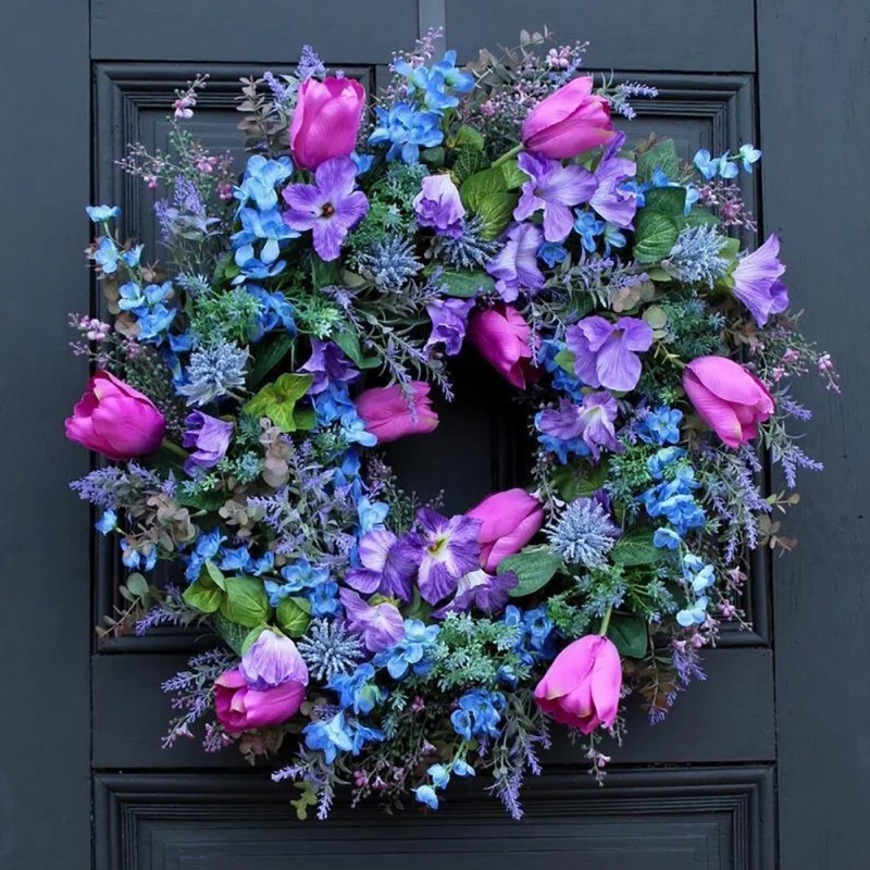 

Spring Wreaths Elegant Lavender Floral Tulip Garland Home Decoration Summer Lavender Wreath Wall Door Hanging Wedding Decor 2022