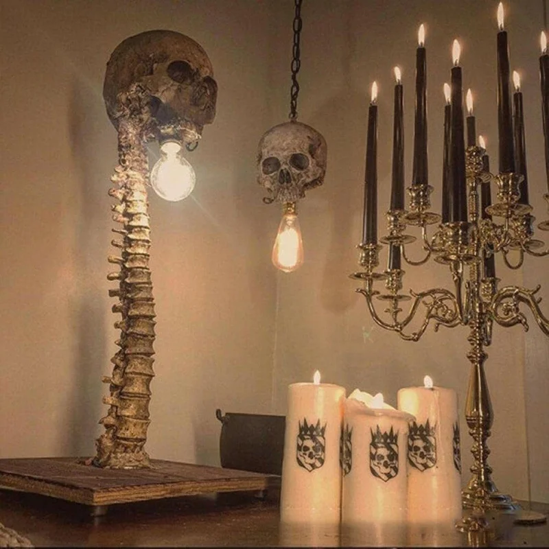 

Halloween Skull Skeleton Lamp Room Decor Horror 3D Statue Table Light Ornament Haunted House Party Scary Props Home Decoration