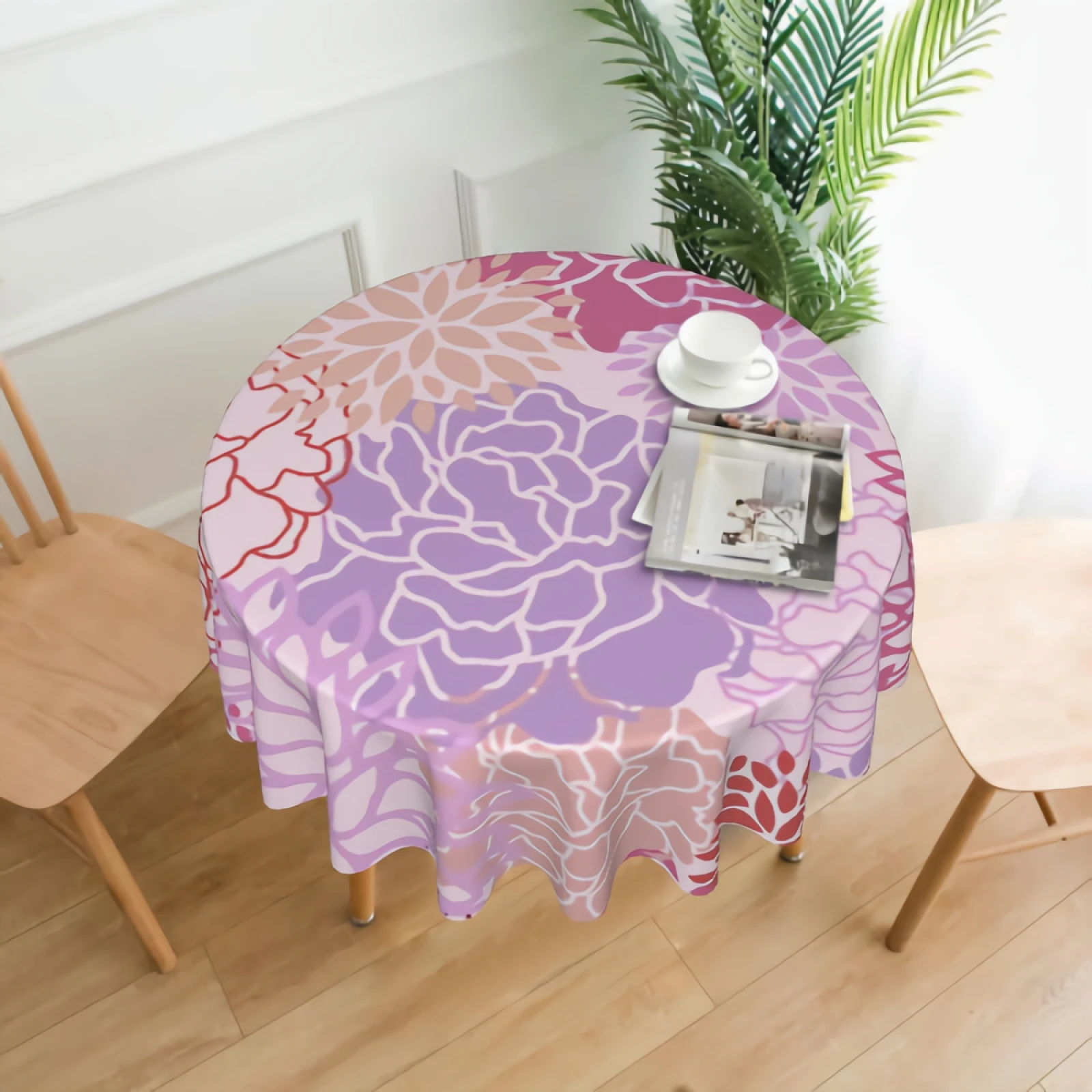 

Colorful Dahlia Flower Round Tablecloth 60 Inch Round Table Cloth with Polyester Fabric for Home Kitchen Dining Room Decoration