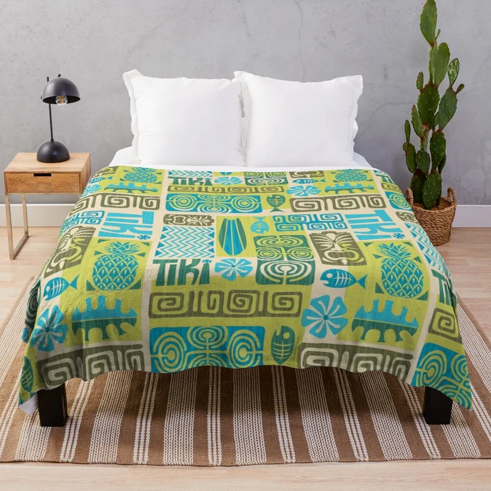 

Tiki Time Luau Party Pattern Throw Blanket double plush blanket