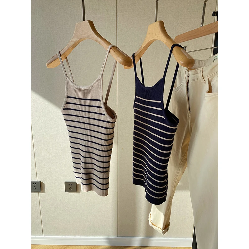 Новинка 2023 французская шикарная полосатая жилетка женская летняя внутренняя