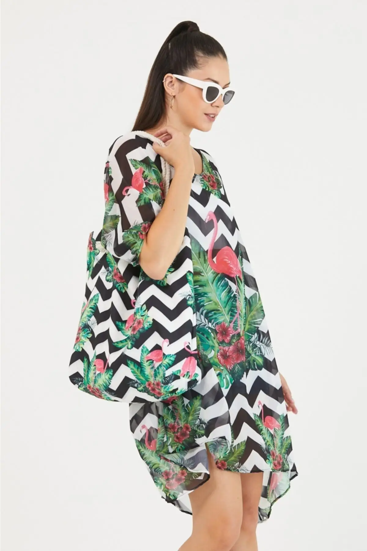 

Женское парео с рисунком фламинго и сумка, пляжный комплект для коллекции, купальник, накидка, платье, сексуальный костюм туника, пляжная од...