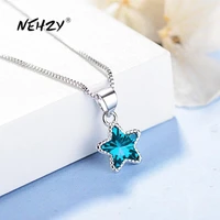 nehzy silver plating new woman fashion jewelry high quality blue cubic zirconia pentagram pendant necklace length 45cm