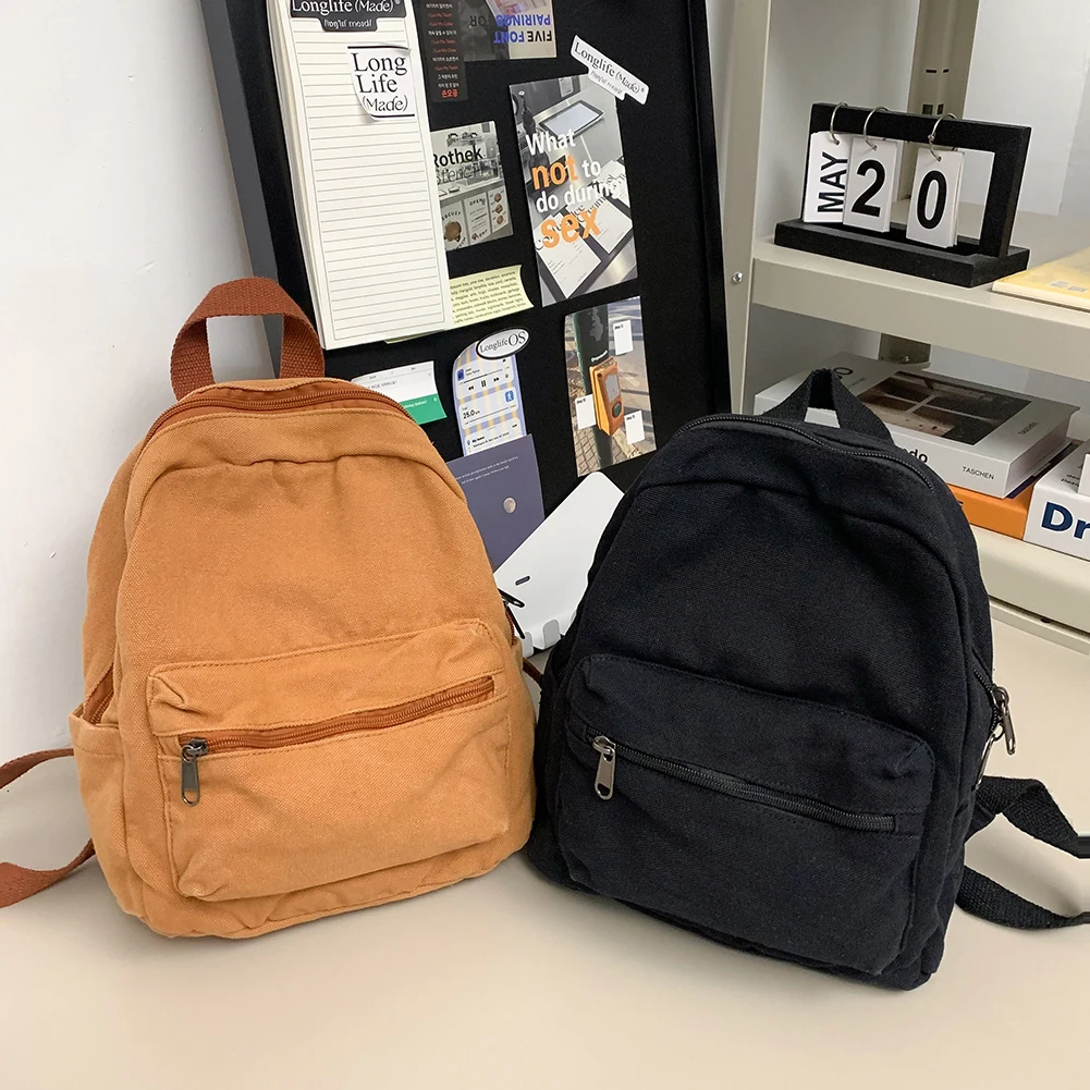 Миниатюрный рюкзак для женщин однотонная школьная сумка Холщовый Повседневный