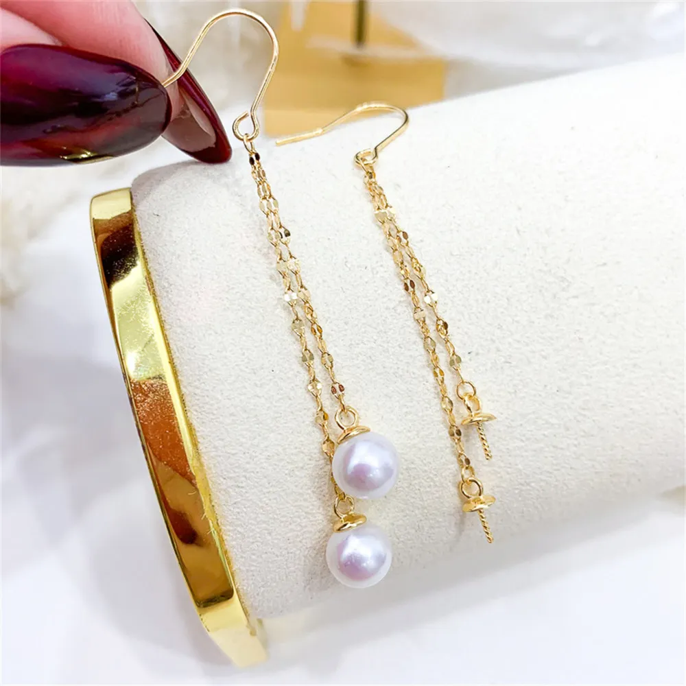 

DIY Pearl Ear Stud Accessories S925 Sterling Silver Jewelry Fashion Double Bead Ear Studs Women's Empty Fit 7-9mm Beads