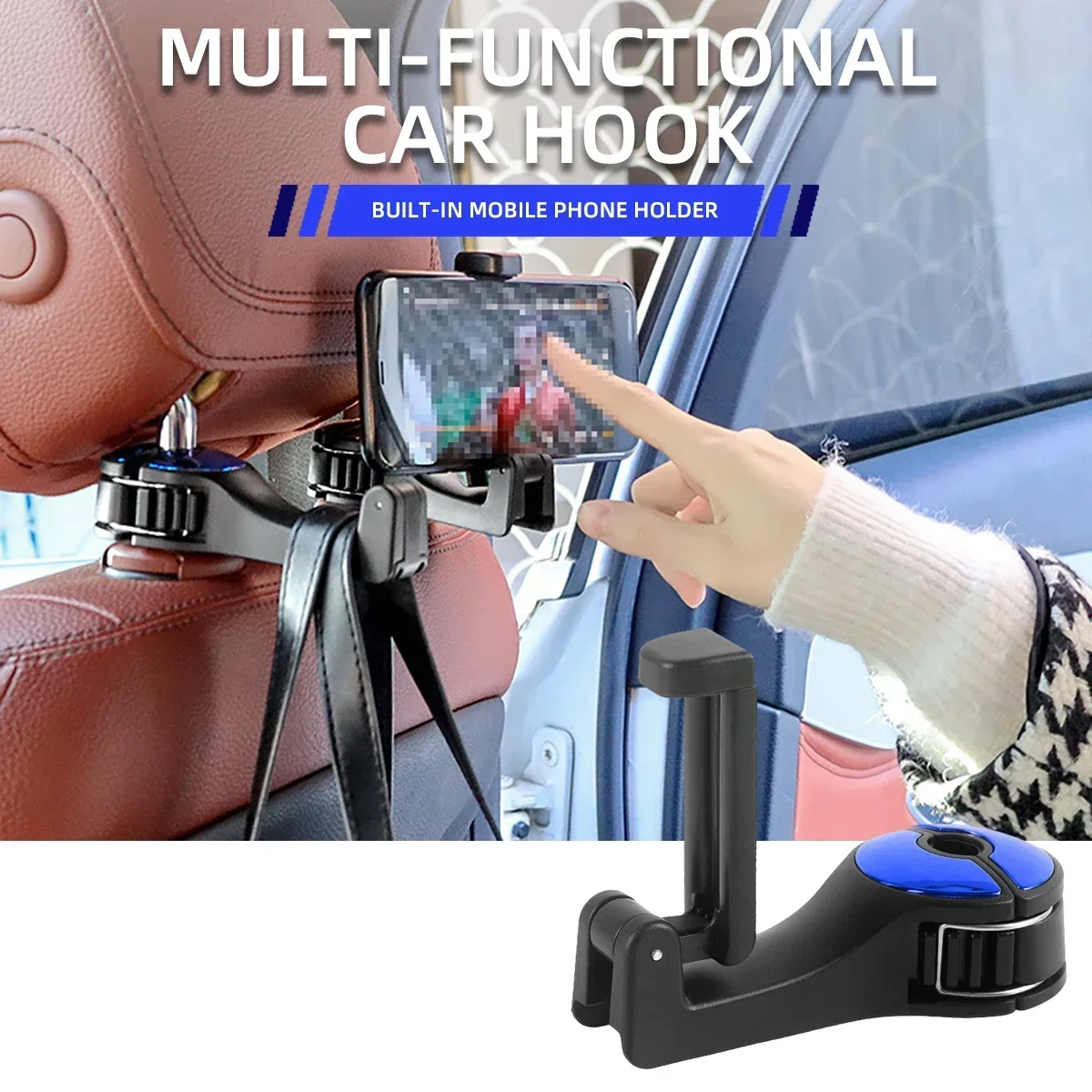 

1PCS Car Headrest Hidden Hook with Phone Holder Auto Fastener Clip Car Seat Back Hanger Portable Storage Hook Phone Holder