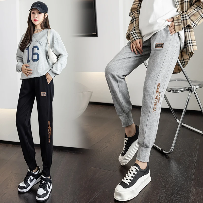 

1185# Spring Cotton Maternity Pants Sports Casual Belly Straight Pants Clothes for Pregnant Women Autumn Pregnancy Trousers