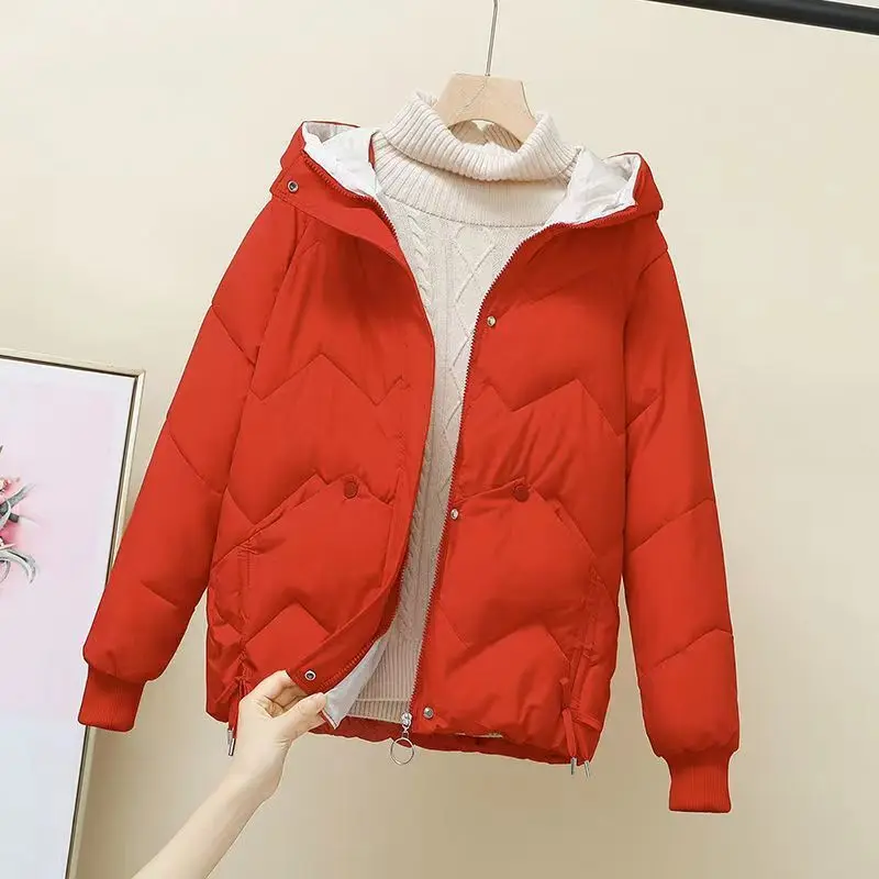 2023 New Down Cotton Jacket Women Hong Kong Style Loose Jacket New Winter Thickened Short Coat hooded OUTERWEAR