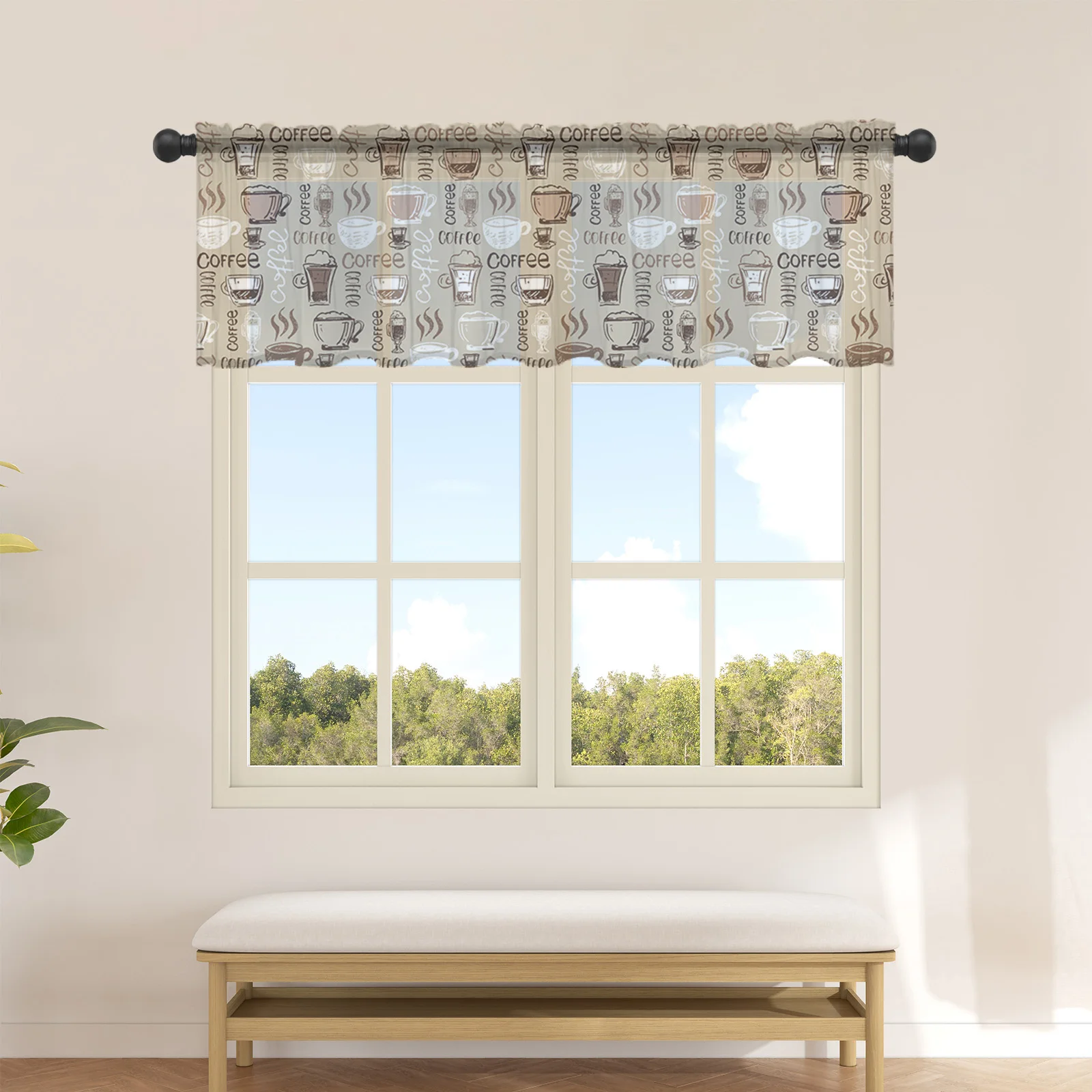 

Coffee Coffee Beans Coffee Cup Sheer Curtains for Kitchen Cafe Half Short Tulle Curtain Window Valance Home Decor