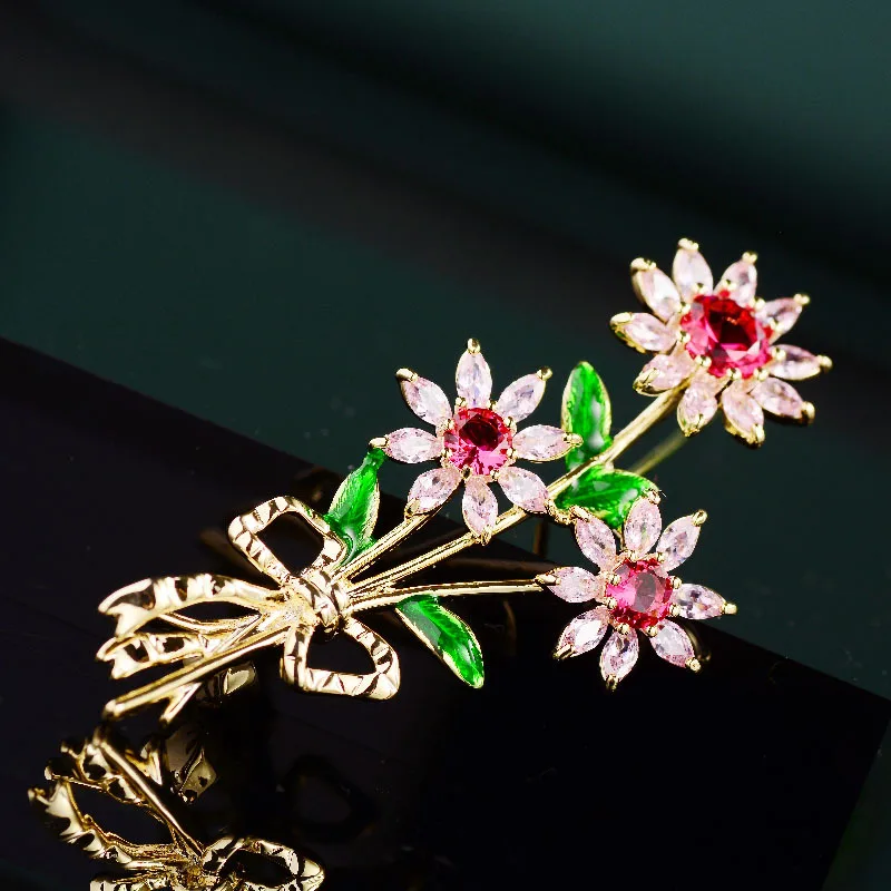 

Korean Style Fashion New Zircon Flower Brooch Elegant Creative Flower Clothing Pin Suit Shirt Accessories Women