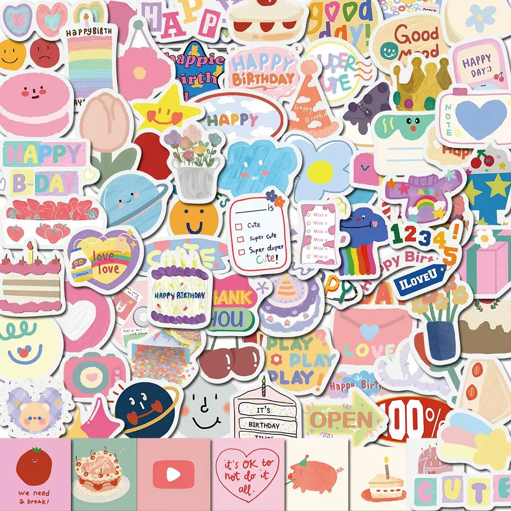 

10/90PCS Birthday Greetings Stickers Decor Pack Kids DIY Gift Skateboard Motorcycle Suitcase Stationery Decals Phone Laptop Toys