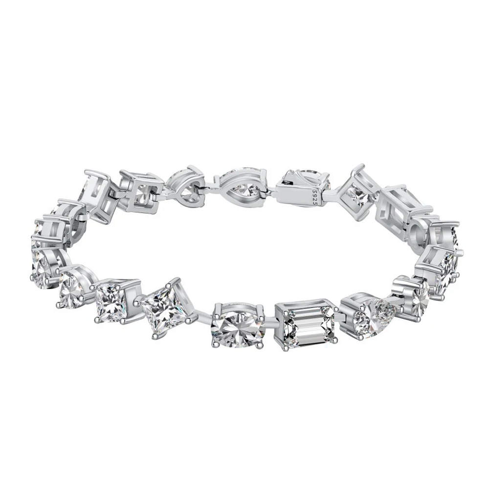 

WPB S925 Sterling Silver Bracelet Women Geometric Tennis Bracelet Female Luxury Jewelry Brilliant Zircon Design Girl's Gift New