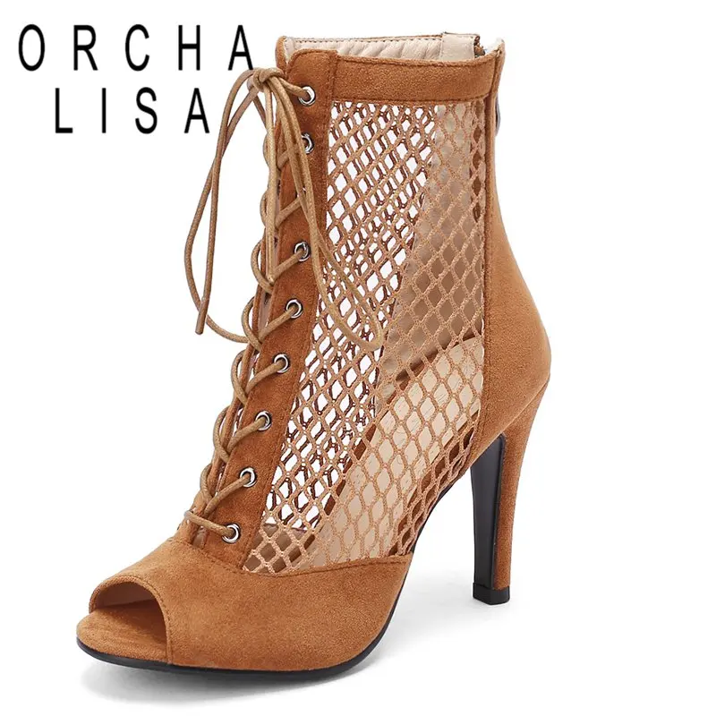 

ORCHA LISA Stilettos Women Dance High Heels Plus Size Out Large Mesh Boots Fish Mouth Thin For Women's Dancing Shoes Ballroom 46