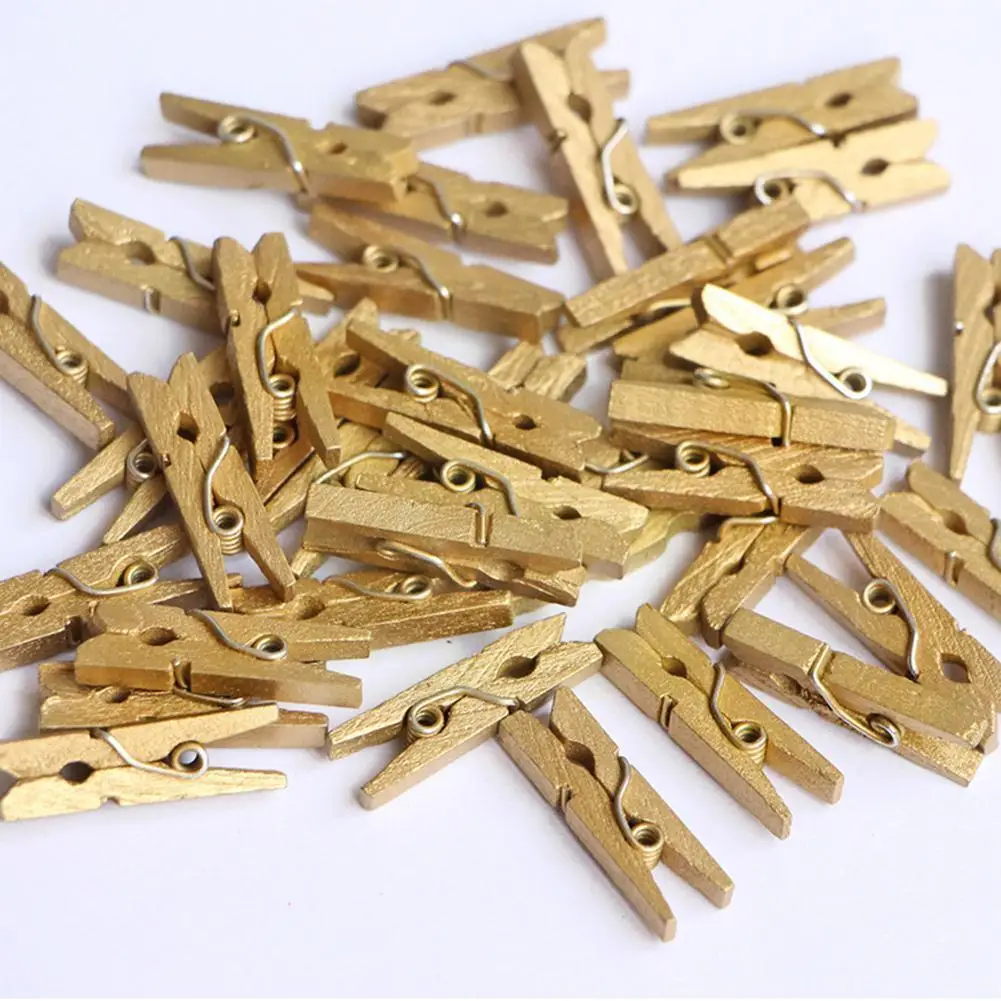 

Hot Sale 50pcs 2.5cm Mini Natural Wooden Clothes Photo Paper Clamp Clothespin Craft Clips Color Silver Portable Golden Wood B6h3