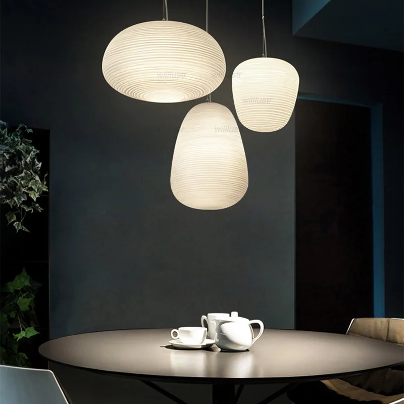 Spiral Burr White Glass Pendant Lamp Creative Cocoon Suspension Light Hotel Cafe Dining Table Bedside Hanging Ceiling Chandelier