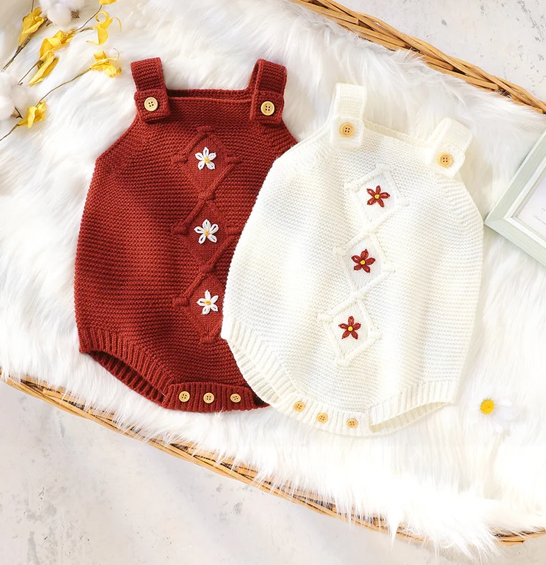 

Summer Baby Girls Bodysuits Floral Knitted Newborn Infant Kids Sleeveless Onesie 0-24m Toddler Outerwear Jumpsuits Children