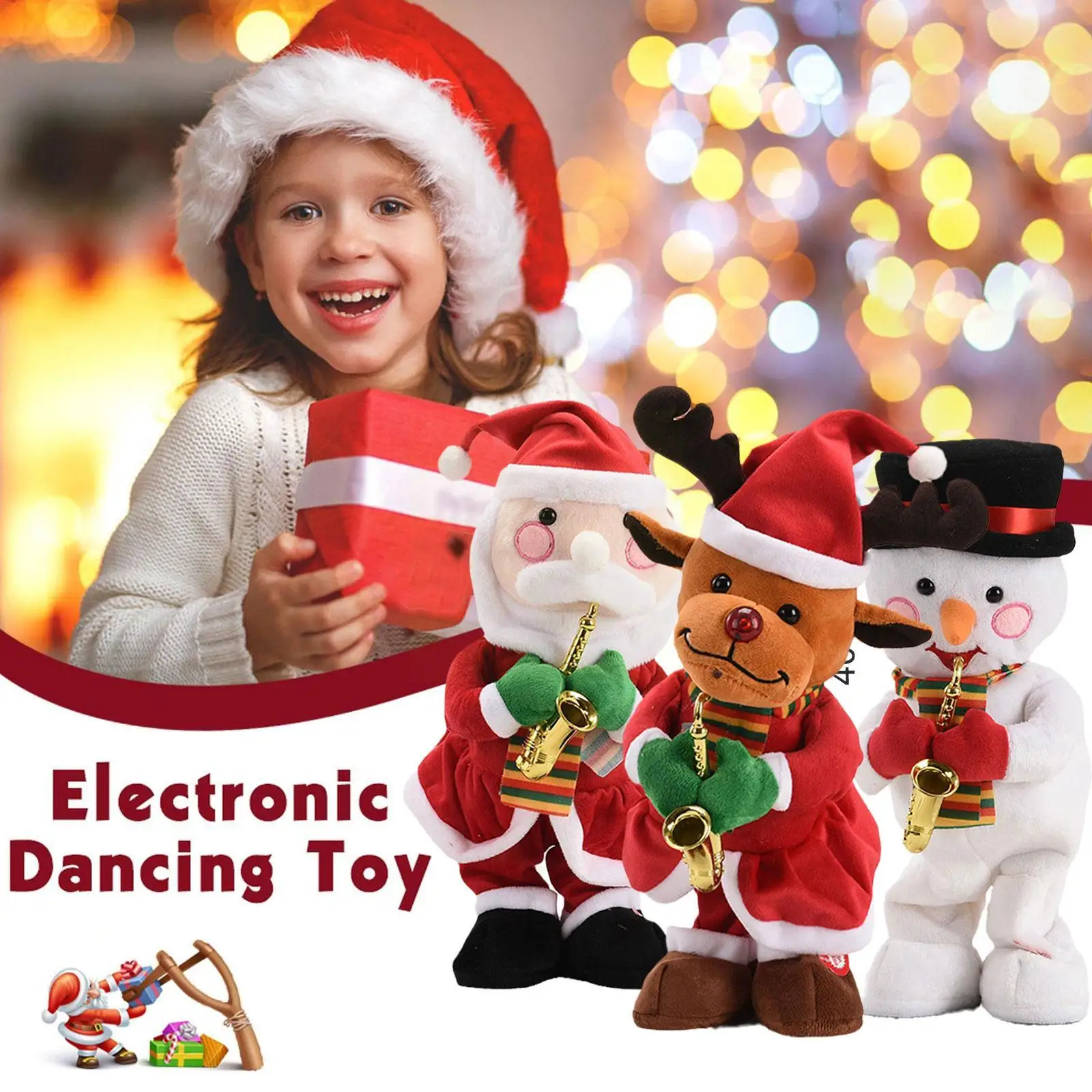 Рождественские электрические мягкие игрушки Санты с саксофоном, танцующий снеговик, могут петь и крутиться, креативные подарки на вечеринки для детей J0S8.