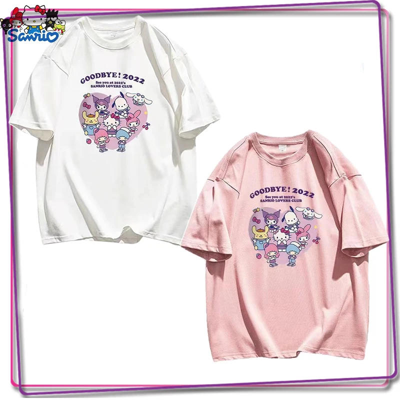 Sanrio Hello Kitty Cartoon Home Costume Kuromi Y2K Women's Cute Short Sleeve 2023 Summer Various Colors Loose Large T-Shirt Gift