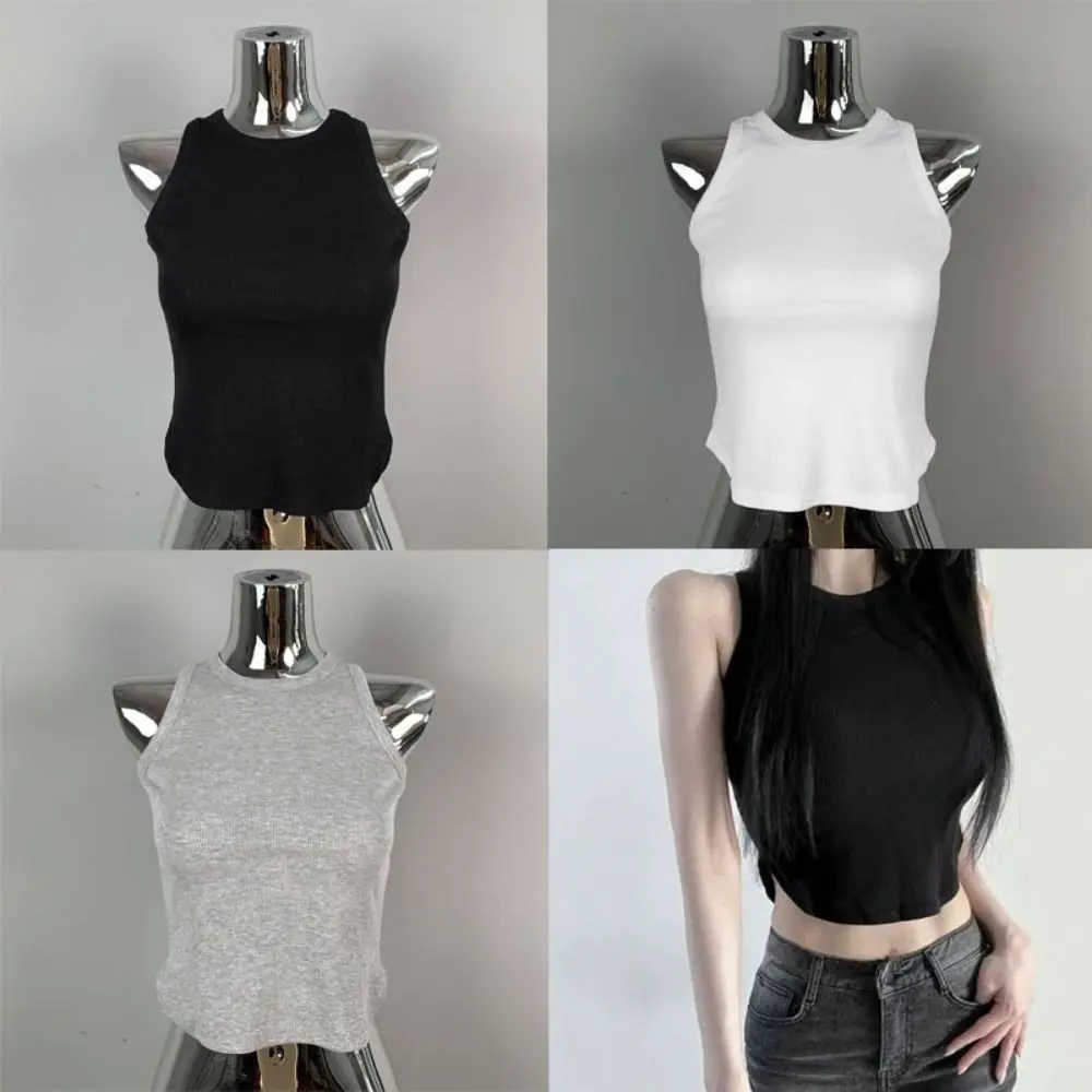 

Open Back Chest Wrap Bottom Top Fashion Slim Short Suspender Tank Top Round-neck Dacron Sling Vest Summer