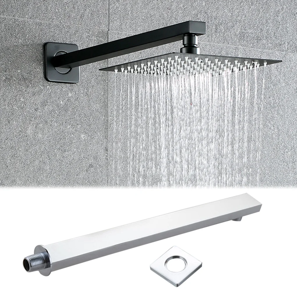 

Square Brass Shower Arm Wall Mount Ceiling Shower Bracket Bathroom Bath Extension Pipe 45cm