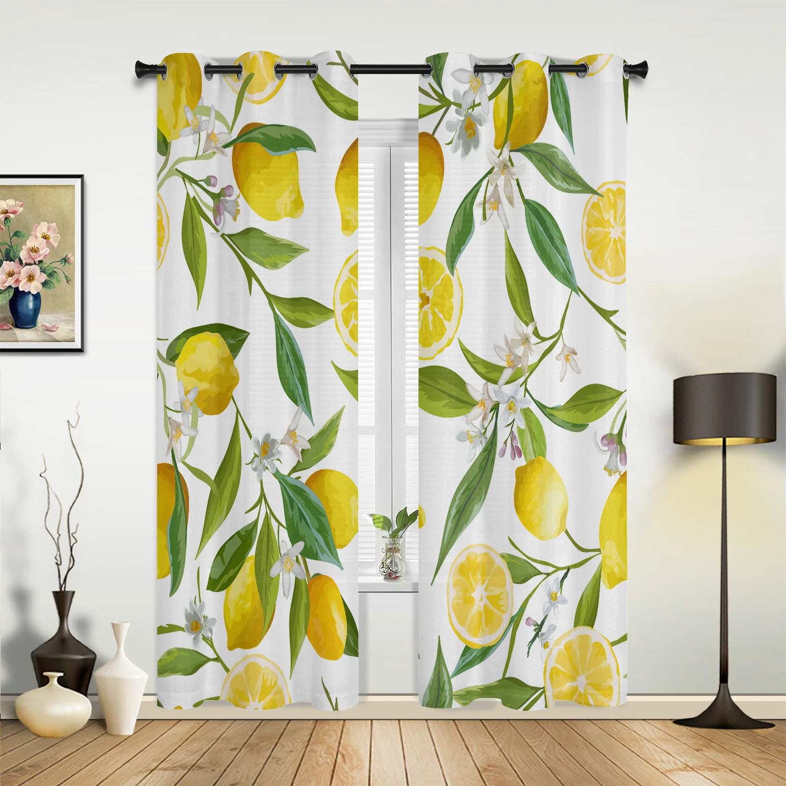 

Fruit Lemon Yellow White Curtains for Bedroom Living Room Drapes Kitchen Children's Room Window Curtain Modern Home Decor