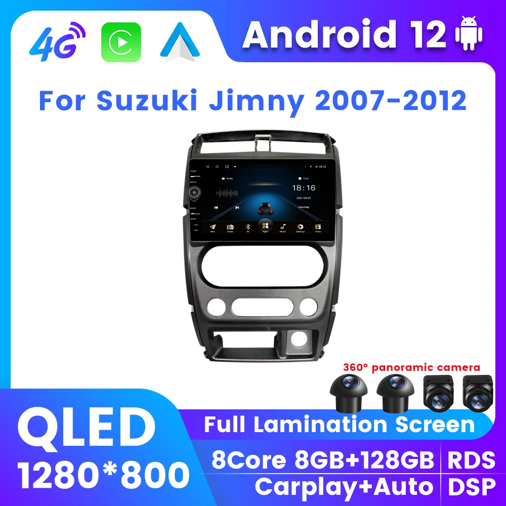 Автомагнитола мультимедийный плеер для Suzuki Jimny 2007-2012 QLED Android 13 GPS Carplay Авто Стерео 4G
