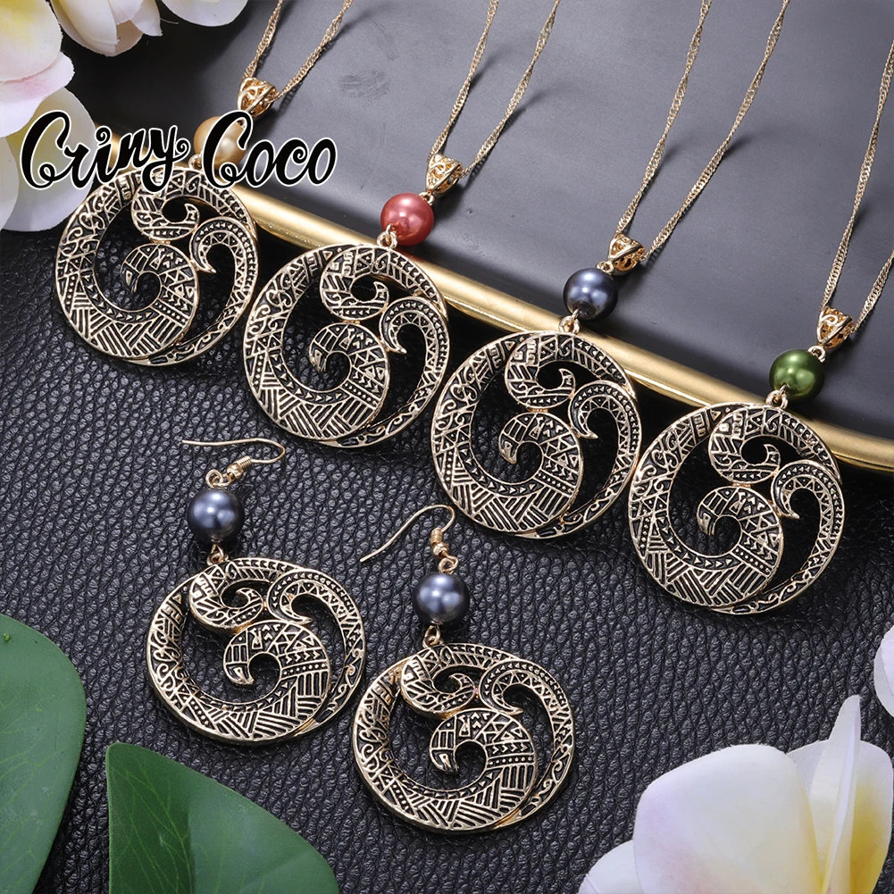 

Cring Coco Sea Wave Pendant Necklace Set New Designer Samoan Earrings Polynesian Wholesale Hawaiian Jewelry Sets for Women 2022