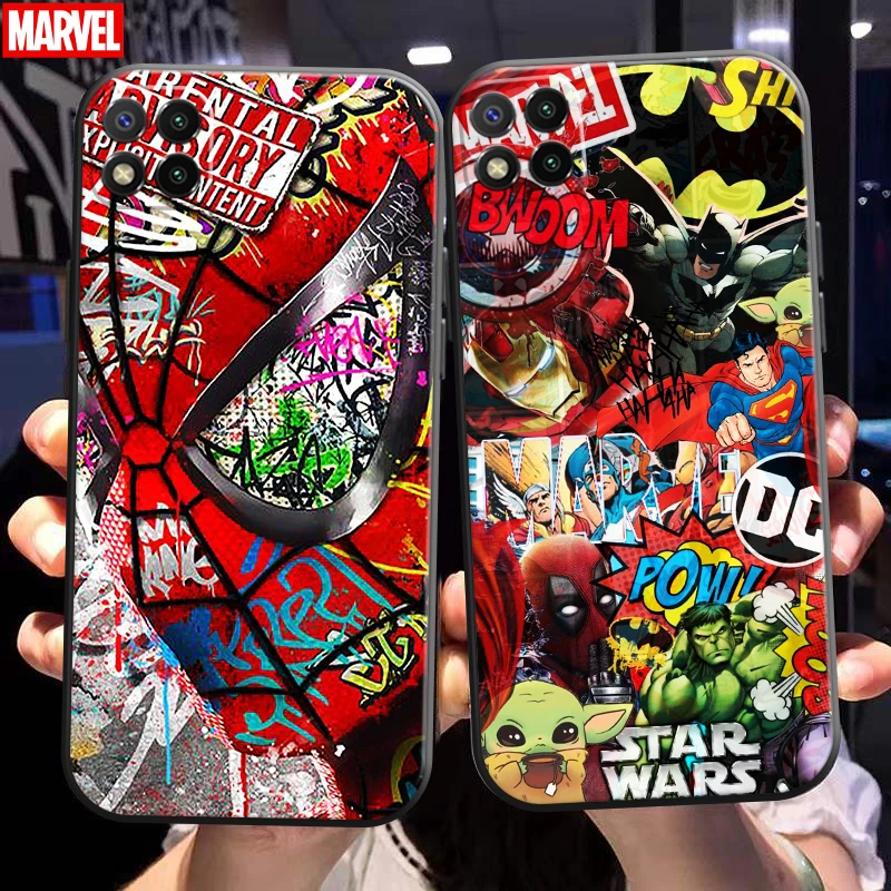 

Marvel Street Graffiti Phone Case For Xiaomi Redmi 9C Coque Liquid Silicon Funda Black Soft