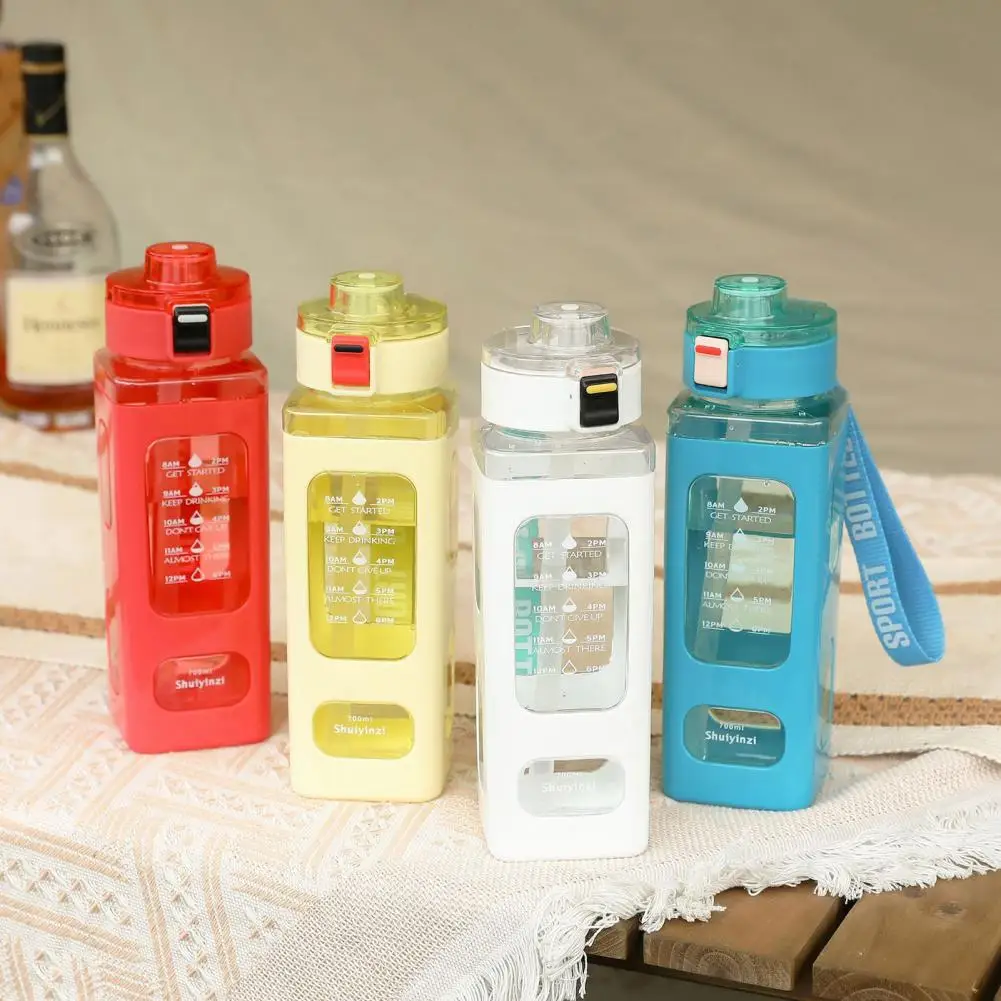 

700ml Water Bottle Square High Capacity Portable Lanyard Leakproof Straw Type Outdoor Sports Drinking Bottle Milk Juice Water Cu