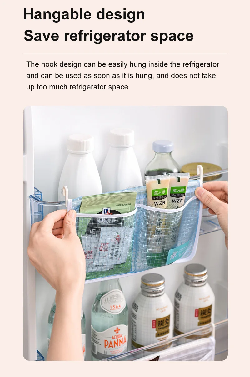 

Refrigerator Storage Mesh Bag Hanging Household Kitchen Storage Bag Compartment Refrigerator Storage Case