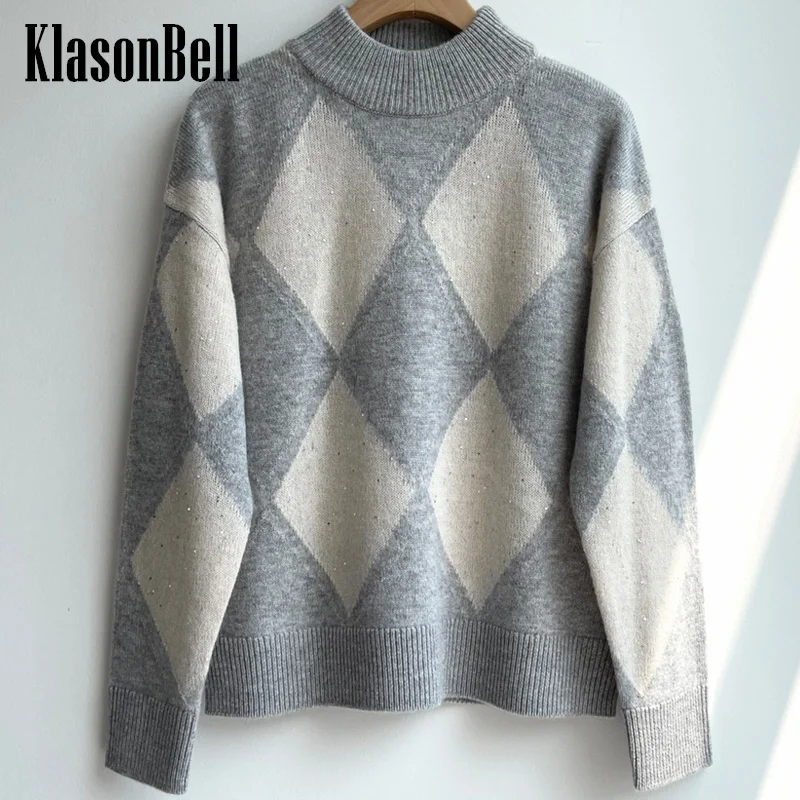 10.29 KlasonBell блестки вышивка Argyle клетчатый свитер с высоким воротником осень-зима