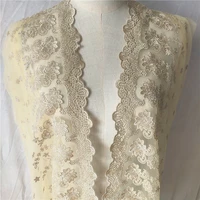 1meter apricot mesh gold thread embroidery lace fabric full width bilateral symmetrical skirt curtain womens diy fabric