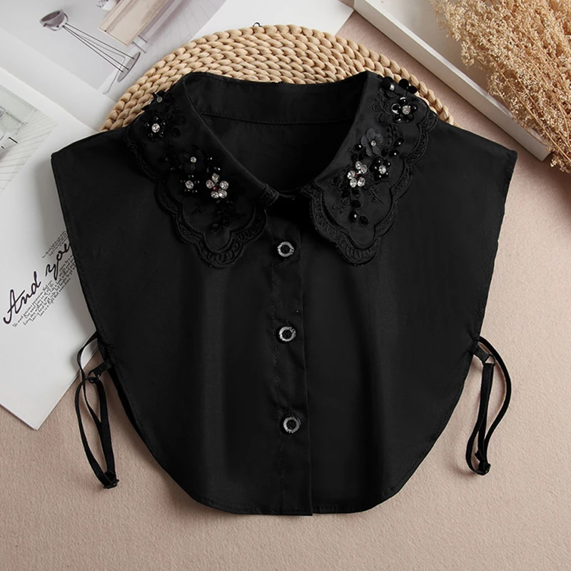 Съемный фальшивый воротник с бусинами Стразы половинная рубашка блузка сетчатая