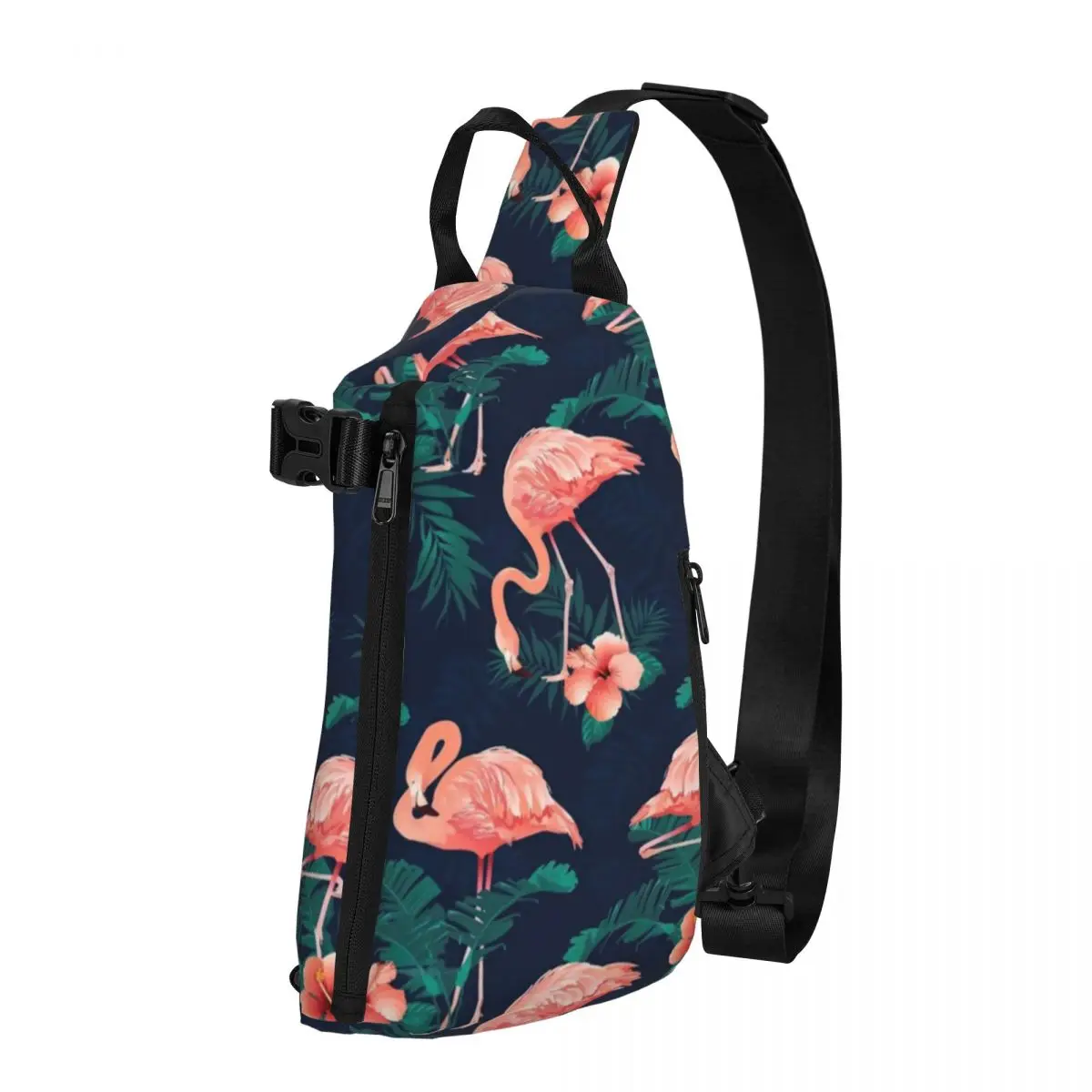 

Pink Flamingo Shoulder Bags Hibiscus Tropical Leaves Daily Chest Bag Male Travel Design Sling Bag Leisure School Crossbody Bags