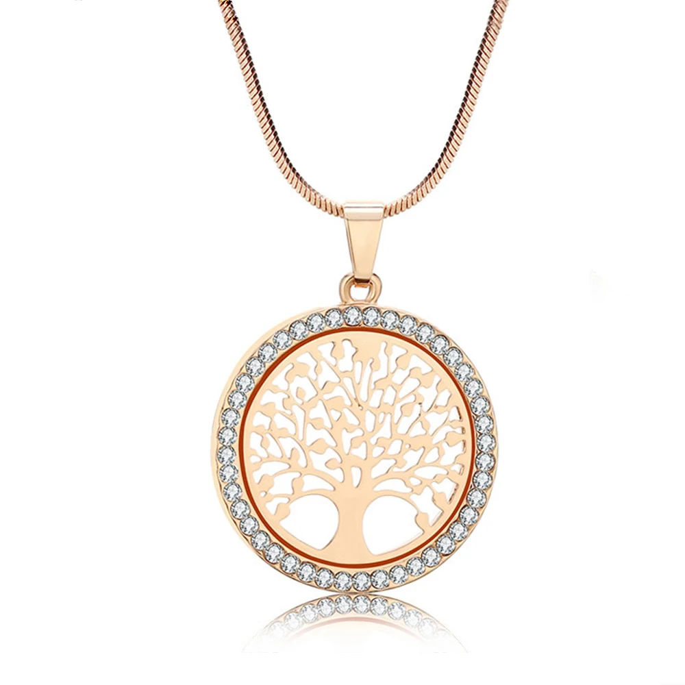 

2022 Fashion Round Hollow Tree of Life Pendant Necklace For Women Luxury Gold Color White Necklace Women Wedding Jewelry